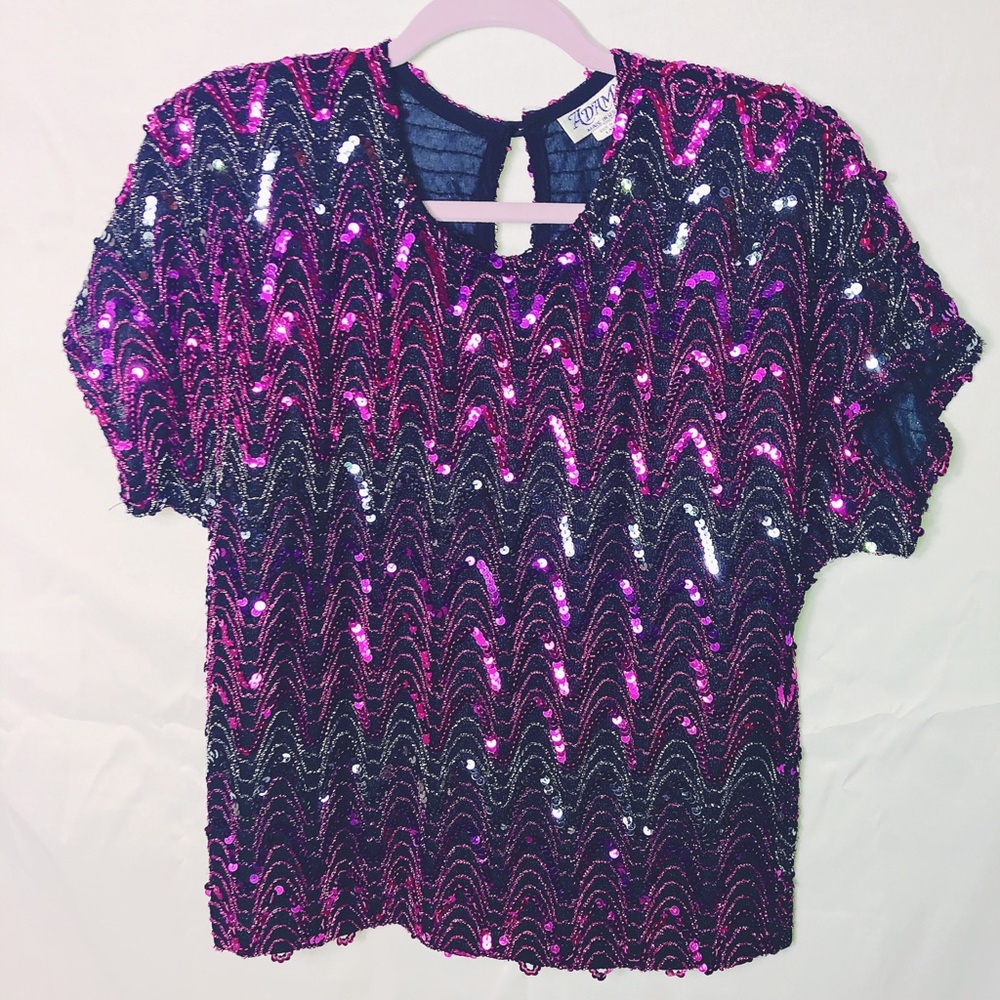 Pink and silver sequin vintage top